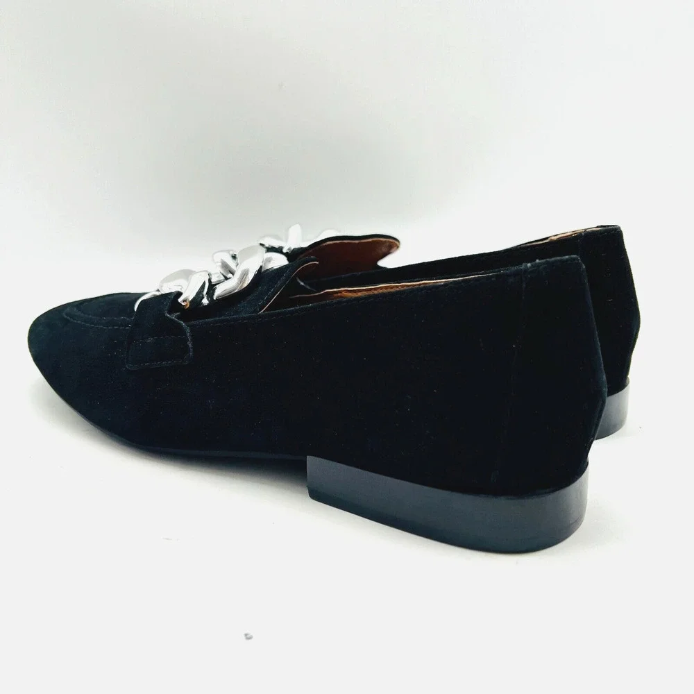 Donald Pliner Shoes Womens 7.5 Black Suede Loafer Chain Casual Chunky Bristol - Picture 6 of 12